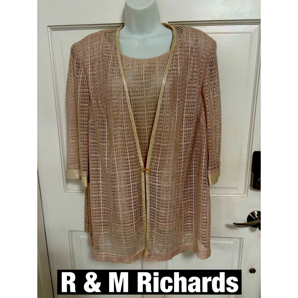 R & M Richards Metallic Glittery Attached Tee with‎ Overlay Duster Silk Trimmed